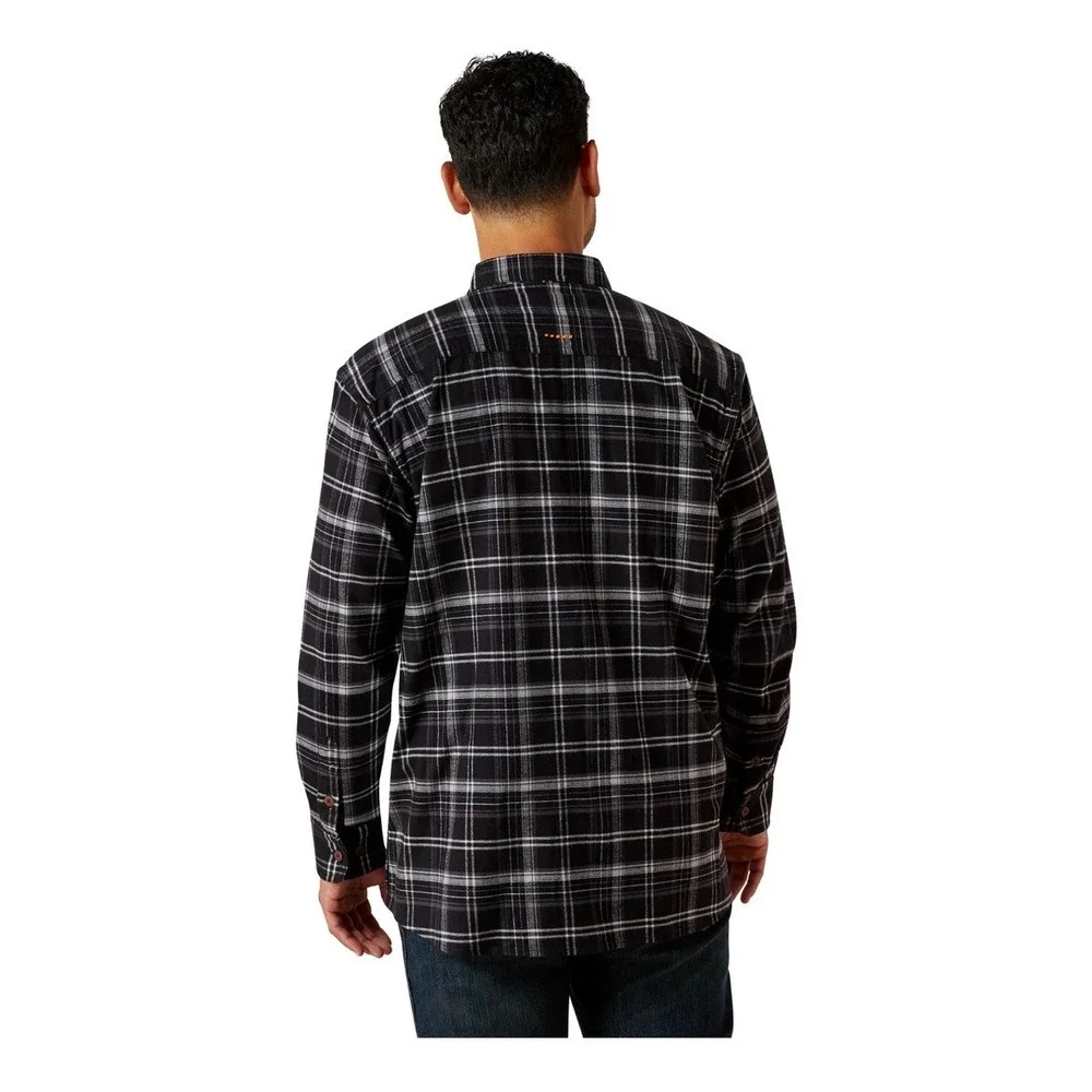 Ariat Men L Rebar Black Flannel DuraStretch Work Shirt Long Sleeve Button Up New